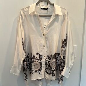 Zara Oversized Flowy Button down Blouse